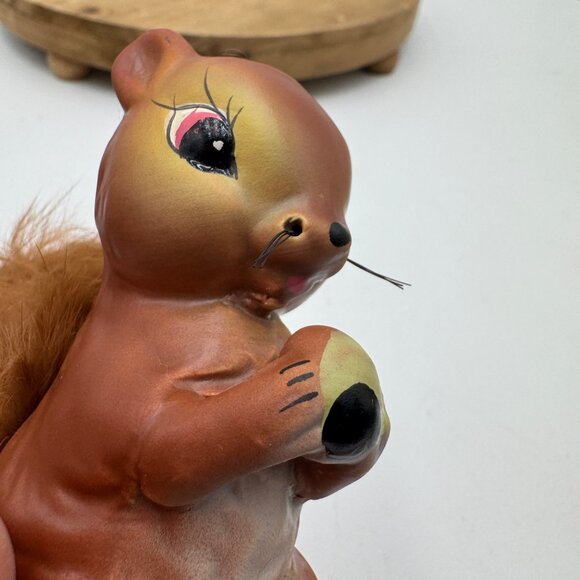 Enesco Ceramic Squirrel with Furry Bushy Tail Kitschy Japan Acorn vintage decor - Picture 10 of 13